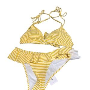 NWT! Cupshe 2 piece bathing suit yellow and white stripe size small